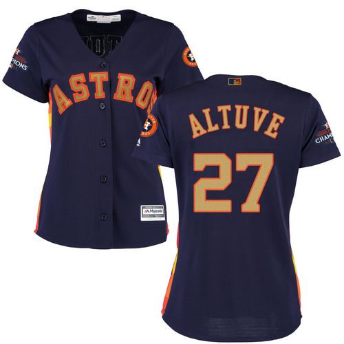 Astros #27 Jose Altuve Navy Blue 2018 Gold Program Cool Base Women's Stitched MLB Jersey